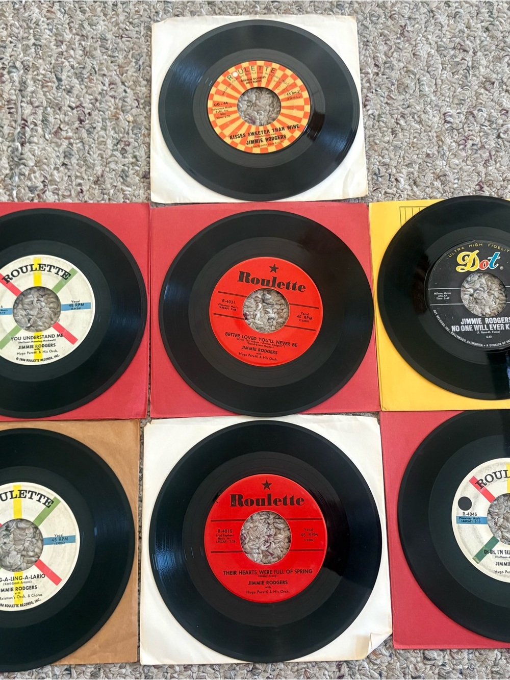 Lot Of 7 Jimmie Rodgers Country 45 RPM Vinyl Records 50s VG